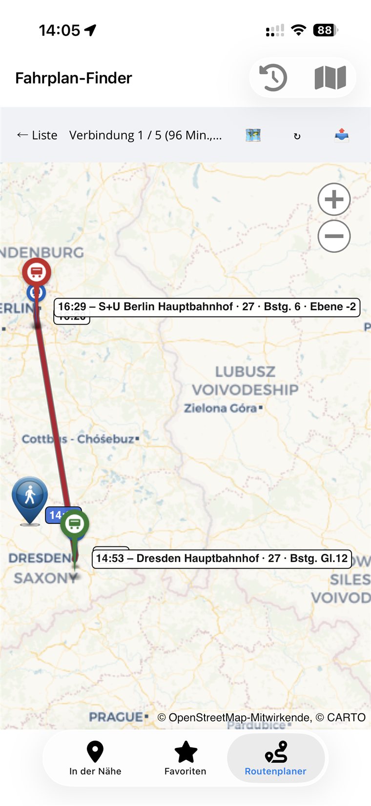 Route progress with all intermediate stops on the map